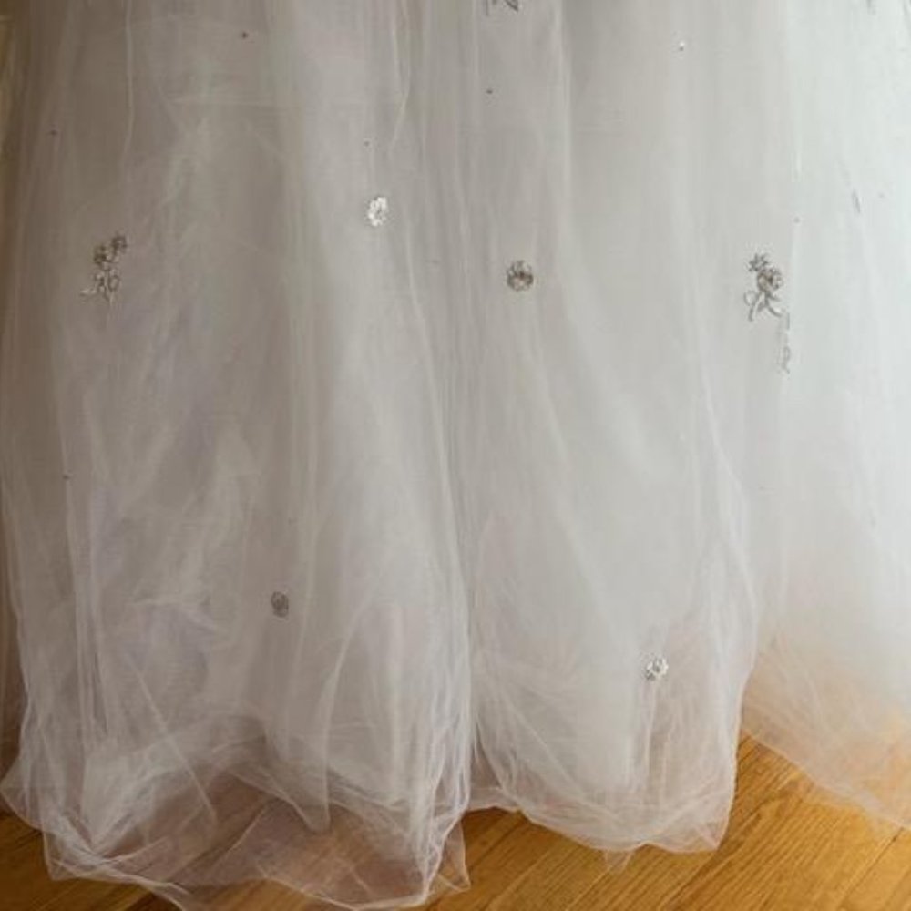 *MoriLee White Beads Strapless Satin Tulle Full Wedding Dress Bridal Gown Size 4 - Picture 16 of 16